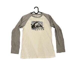 Quiksilver Mens Raglan Long Sleeve Graphic T-Shirt White Gray Mountain Wave L